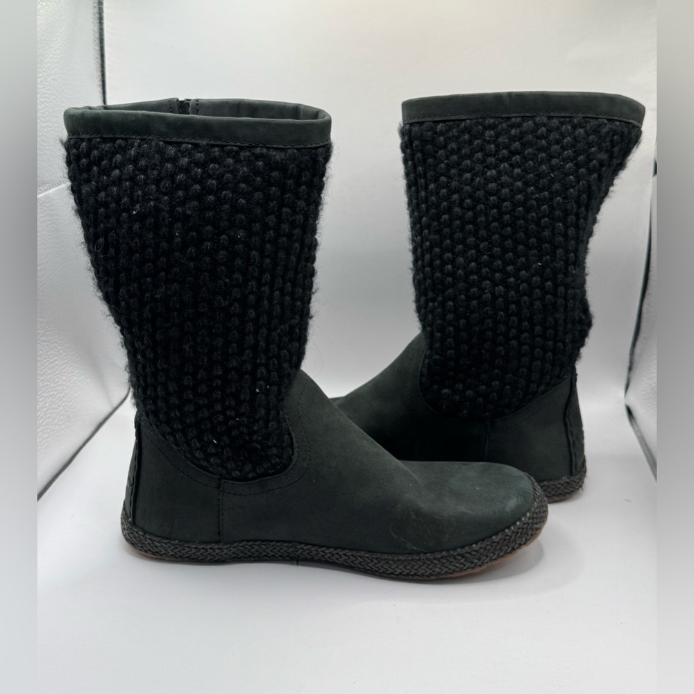 UGG Lyza black Leather Black Knit Winter Boot Size US 6 - Picture 6 of 10